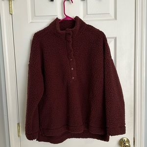Aerie Oversized Quarter Snap Sherpa Fleece pullover (maroon)